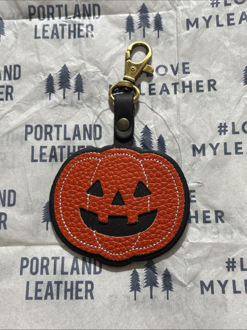 Portland Leather Orange Jack O'Lantern Leather Keychain